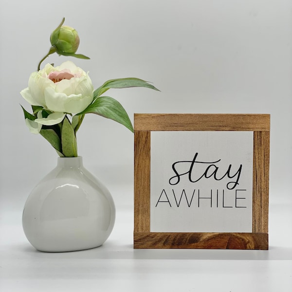 Stay Awhile Sign, Housewarming Gift, Realtor Gift, Welcome Home Decor, Guest Bedroom, Rustic Welcome Sign, Small Wood Sign, Bog Road Designs