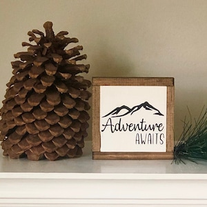 Adventure Awaits Sign, Inspirational Home Decor, Uplifting Gift, Small Wood Signs, Bog Road Designs