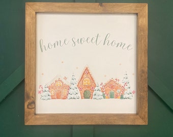 Plaque de maison en pain d'épice, manteau de cheminée de Noël, grande enseigne des fêtes, enseigne en bois d'hiver, décoration de cuisine d'hiver, enseigne de maison en pain d'épice, biscuit de Noël