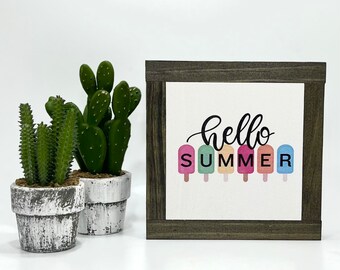 Hello Summer Sign, Popsicle Summer Sign, Summer Beach Home Decor, Summer Tiered Tray, Summertime Home Decor, Beach House Sign, Summer Sign