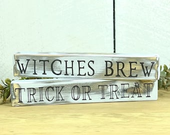 Witches Brew Sign, Trick Or Treat Sign, Halloween Home Decor, Antique Halloween Sign, Spooky Seasonal Decor, Witchcraft Small Sign, October