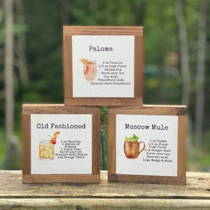 Cocktail Ingredient Sign, Bar Decor, Moscow Mule Decor, Paloma Drink Sign, Old Fashion Drink, Bar Cart Humor, Wedding Decor, New House Gift