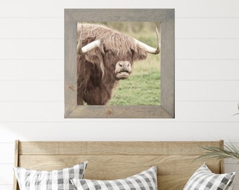 Highland Cow Sign, Schotse Koe Muurkunst, Neutraal Kwekerijteken, Dierenmuurkunst, Land Ingelijst Teken, Vintage Hooglandkoe, Boerderijkoe