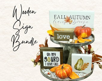 Autumn Sign Bundle, Fall Wood Signs, Fall Tiered Tray Bundle, Autumn Home Decor, Farmhouse Decorative Tray, Fall Shelf Decor, Autumn Table