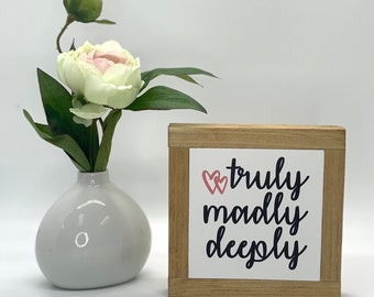 Vraiment follement profondément, décor de la Saint-Valentin, cadeau de conjoint, cadeau d’anniversaire, petits panneaux en bois, conceptions de routes de tourbières