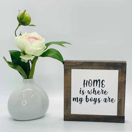Home With Boys Sign, Boy Mom Home Decor, Gift For Her, Housewarming Gift, Small Wood Sign, Rustic Home Decor, Bog Road Designs