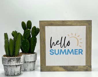 Hello Summer Sign, Colored Summer Sign, Summer Beach Home Decor, Summer Tiered Tray, Summertime Home Decor, Beach House Sign, Summer Sign