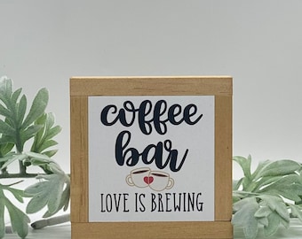 Coffee Bar Wood Sign, Coffee Lover Gift, Coffee Bar Station, Kitchen Home Decor, Rustic Kitchen Sign, Wedding Drink Station, Love Is Brewing