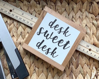 Desk Sweet Desk Sign, Office Desk Decor, Funny Office Space Sign, Coworker Gift, Cubicle Decor, Small Wood Sign, Bog Road Designs