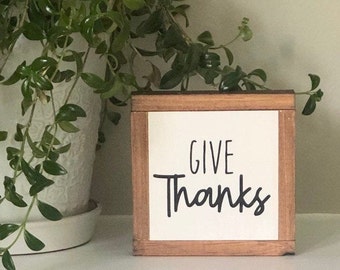 Give Thanks Sign, Fall Decor, Autumn Home Decor, Give Thanks Wood Sign, Fall Home Decor, Rustic Autumn Sign, Small Wood Sign, Bog Road Decor