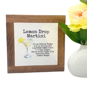 Lemon Drop Martini Sign, Lemon Drop Recipe, Drink Station Decor, Martini Decor, Wedding Decor, Bar Cart Humor, Kitchen Decor, Bartender Gift