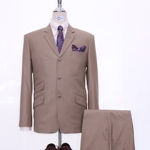 Pale Brown 60s Mod Style Tailored Vintage Suit