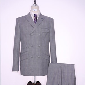 Double Breasted Suit | Grey Prince Of Wales Check  Suit 60s Style