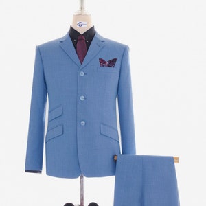 Pale Blue 60s Mod Style Tailored Vintage Suit