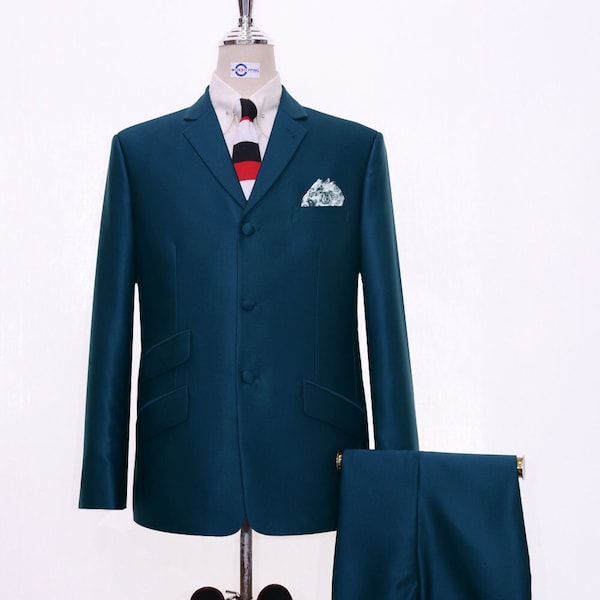 Tonic Suit | Tailored Mod Fashion 60s 3 Button Peacock Blue Tonic Suit