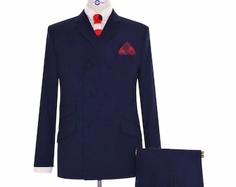 60s Mod Style Navy Blue Double Breasted Suit