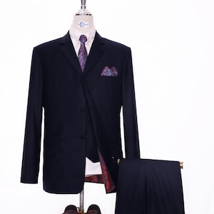 3 Piece Suit | Tailored 60s Mod Dark Navy Blue Suit Uk