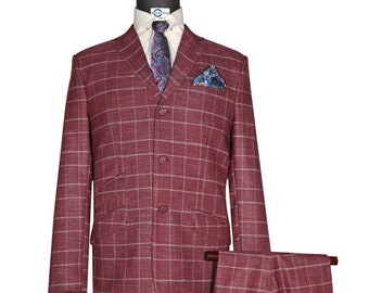 60s Vintage Style Red Prince of Wales Check Suit