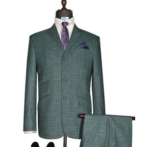 60s Vintage Style Green Prince of Wales Check Suit