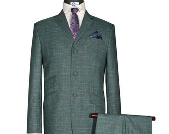 60s Vintage Style Green Prince of Wales Check Suit