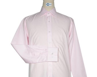 Pink Herringbone Shirt - 1960s Style Cotton Spread Collar