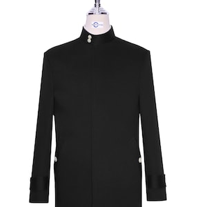 Mac Coat Mens | 60s Style Black Funnel Neck Coat