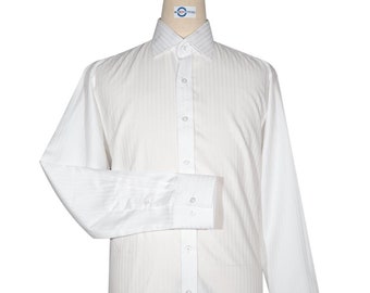 White Herringbone Spread Collar Shirt - 1960s Style