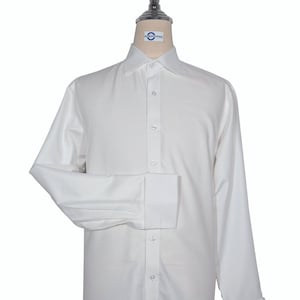 White Cotton Twill Spread Collar Shirt