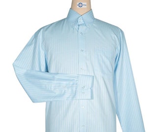 Button Down Shirt - Sky Blue and White Herringbone Shirt