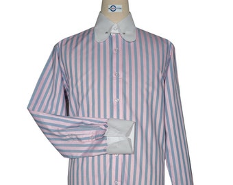 Penny Pin Collar Shirt - Pink and Navy Blue Stripe Shirt