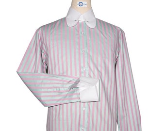 Penny Pin Collar Shirt - Pink and Green Stripe Shirt