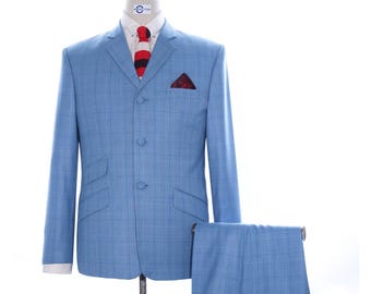 Mod Suit - Sky Blue Prince of Wales Check Suit