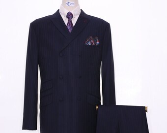 Double Breasted Suit | Navy Blue Pinstripe Mod Suit