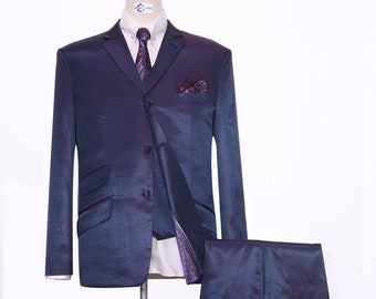 3 Piece Suit | Red And Blue 60s Mod Style Two Tone Suit