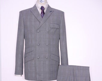 Traje cruzado / Traje gris de cuadros Príncipe de Gales estilo años 60