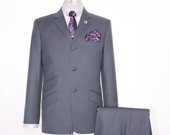 Pale Grey 60s Mod Style Tailored Vintage Suit