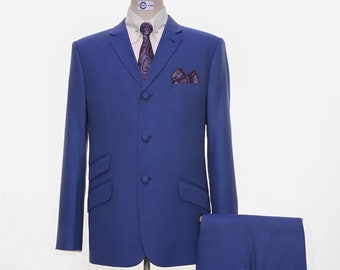 ノーカラーウールカシミアビートルズスーツ：3ボタンモッズスタイル