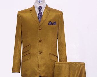 Burnt Gold And Black Two Tone Tonic Suit For Men