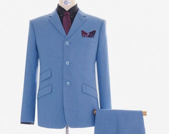 Pale Blue 60s Mod Style Tailored Vintage Suit
