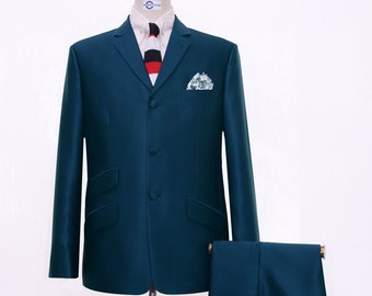Tonic Suit | Tailored Mod Fashion 60s 3 Button Peacock Blue Tonic Suit