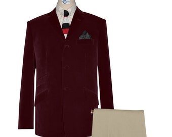 Samt Jacke - 60er Jahre Mod Vintage Style Weinrote Jacke