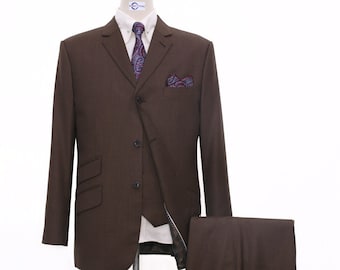 Three Piece Suit | Brown Retro Mod 3 Button Tailored Suit
