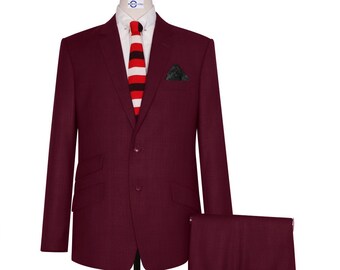 Two Button Suit - Burgundy Prince of Wales Check Suit