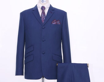 Herringbone Classic Mid Night Blue Retro Mod Suit