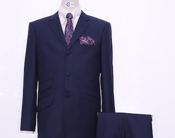 Navy Blue Mod Suit | 60s Covered Button Suit
