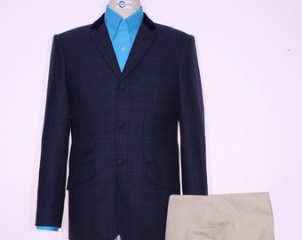 Tweed Jacket | Navy Blue Prince Of Wales Check 60s Style Jacket