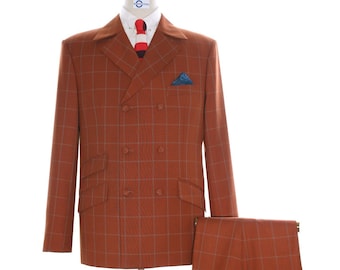 Double Breasted Suit - Orange Windowpane Check Suit
