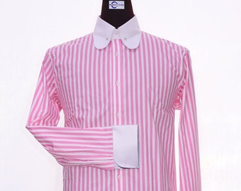 60's Mod Style Pink And White Stripe Men Shirt