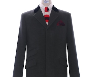 Abrigo de lana gris carbón para hombre: abrigo de invierno moderno de los años 60