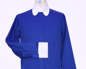 Long Sleeve Blue Color Penny Tab Collar Formal Shirt